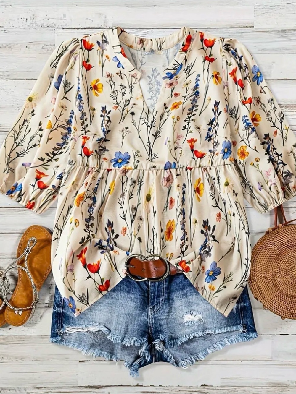 Breezaya Women'S Floral Print Puff Sleeve Casual Vacation Shirt, Size S